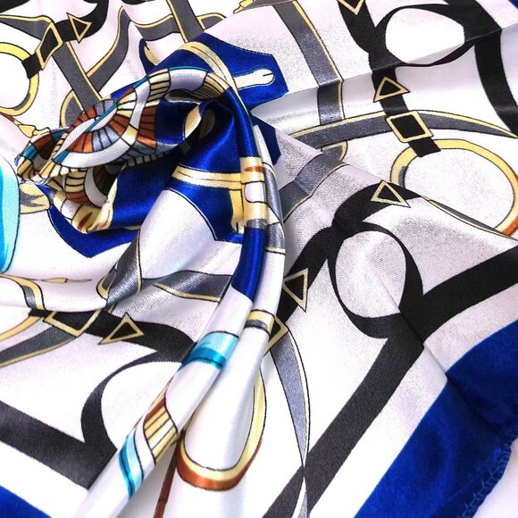 Scarf 19x19 Square Satin blue neckerchief classic - Picture 3 of 4